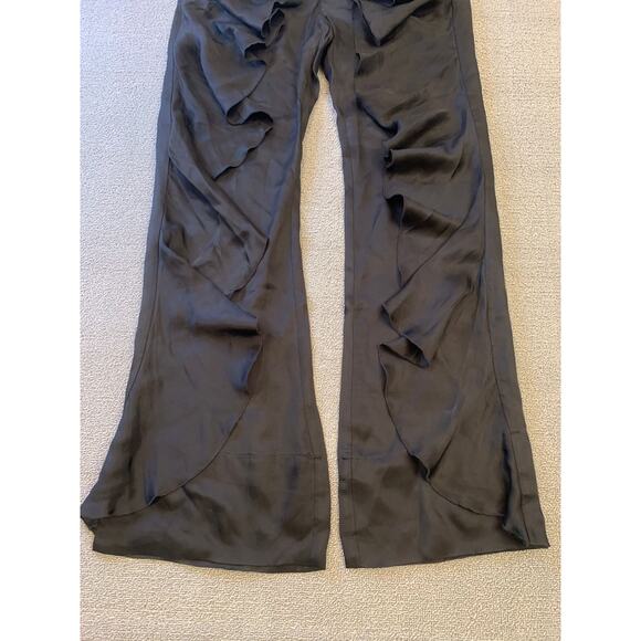 CINQ À SEPT Women's 57a Larkin Ruffle Satin Wide Leg Pants Small Black - Picture 10 of 16